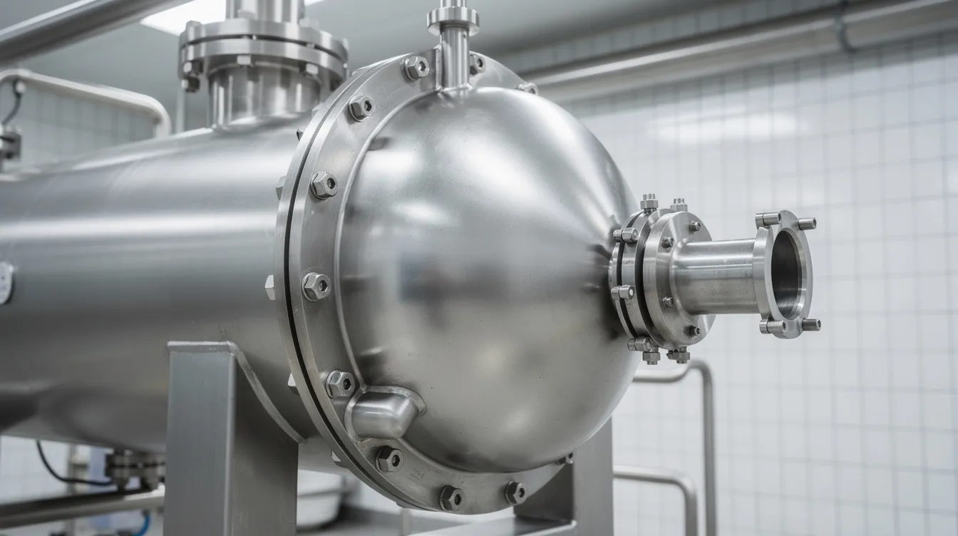 1d8fbee7 ff70 48ff 8ea8 3382c6ef72ef A close-up view of a polished stainless steel industrial centrifugal separator, set in a pristine dairy processing environment, highlights the equipment's role in the production of anhydrous milk fat. This advanced machinery is essential for food manufacturers and dairy processors aiming to meet rising consumer demand for premium dairy products while adhering to stringent quality standards.
