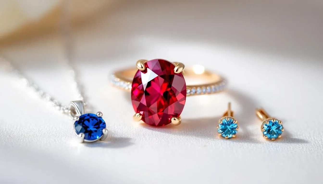 The image showcases a variety of December birthstone jewelry options, including elegant pieces made from turquoise, blue topaz, and tanzanite, set in white gold. The jewelry features vibrant blue and violet hues, perfect for daily wear or as a thoughtful gift for those born in December.