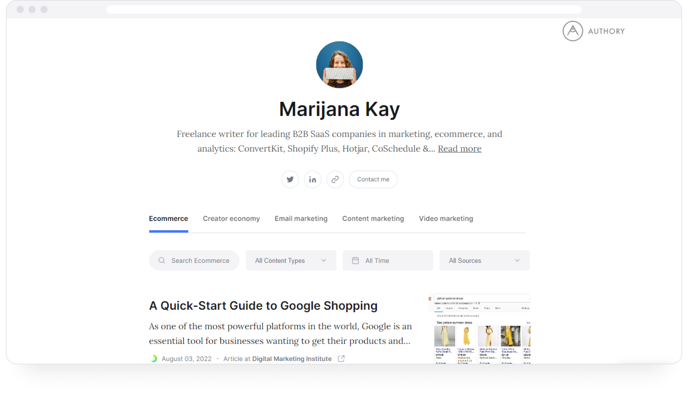 Marijana Kay's content marketing portfolio on Authory