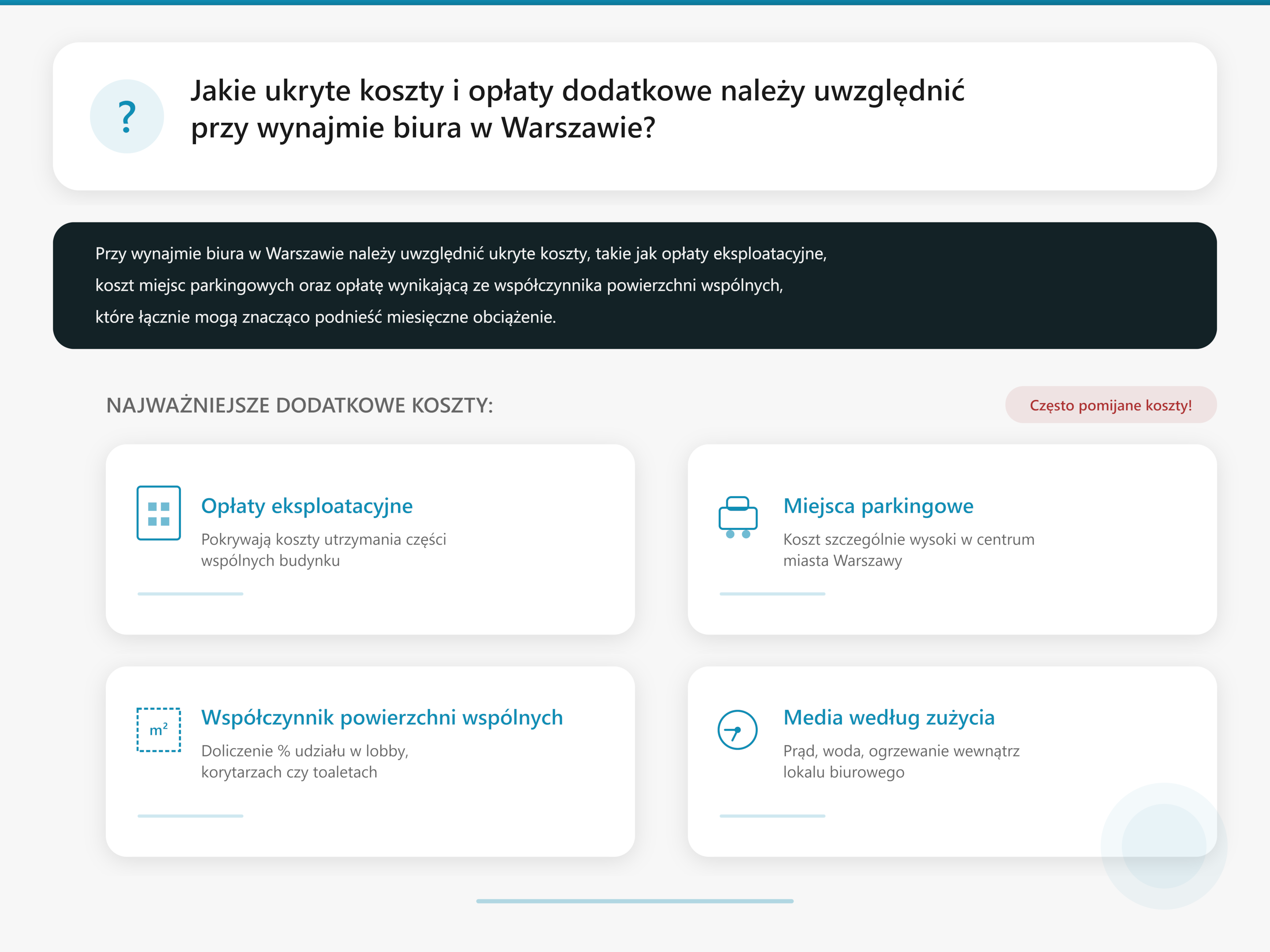Biuro Warszawa. Jakie ukryte koszty i opłaty dodatkowe należy uwzględnić przy wynajmie biura w Warszawie?