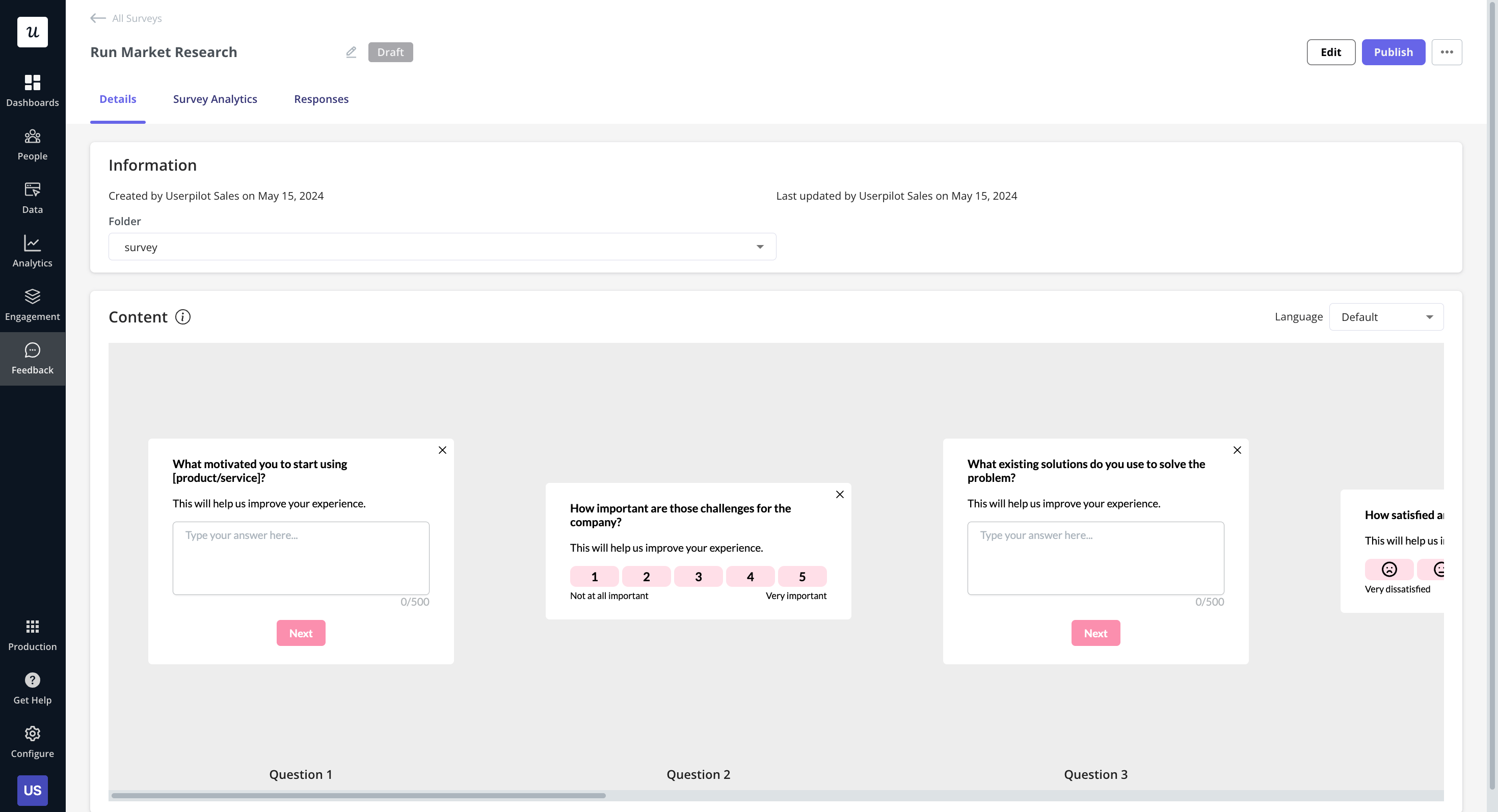 In-app survey created in Userpilot.