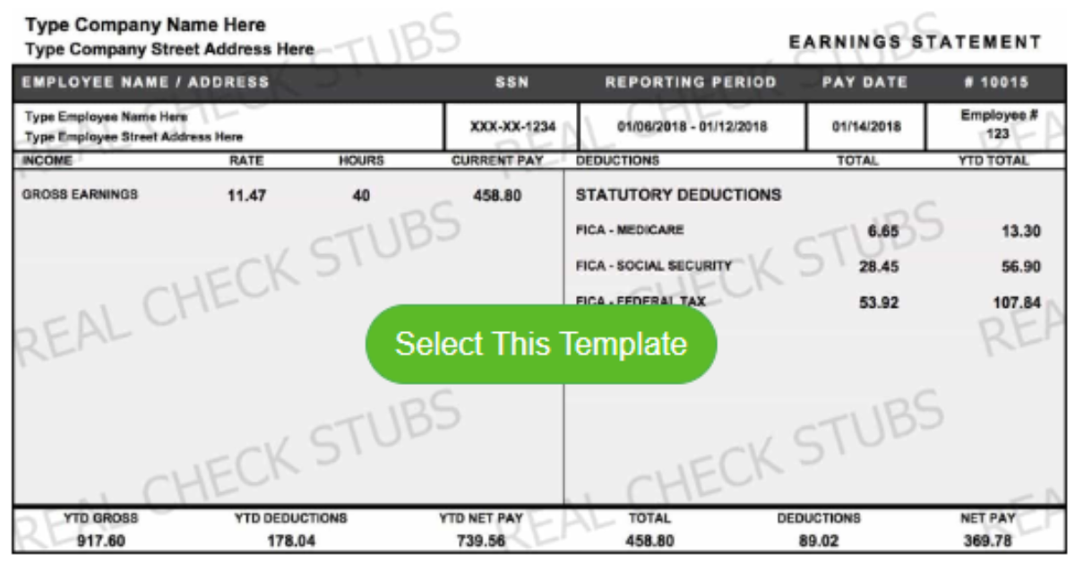 Check out this example of a pay stub template