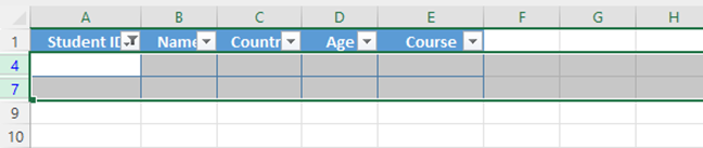 Select the filtered rows to delete cells