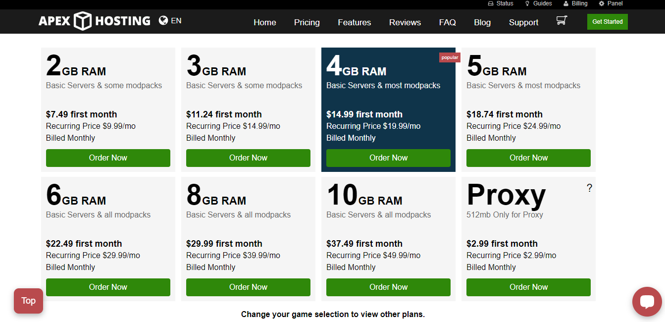 Minecraft hosting prices