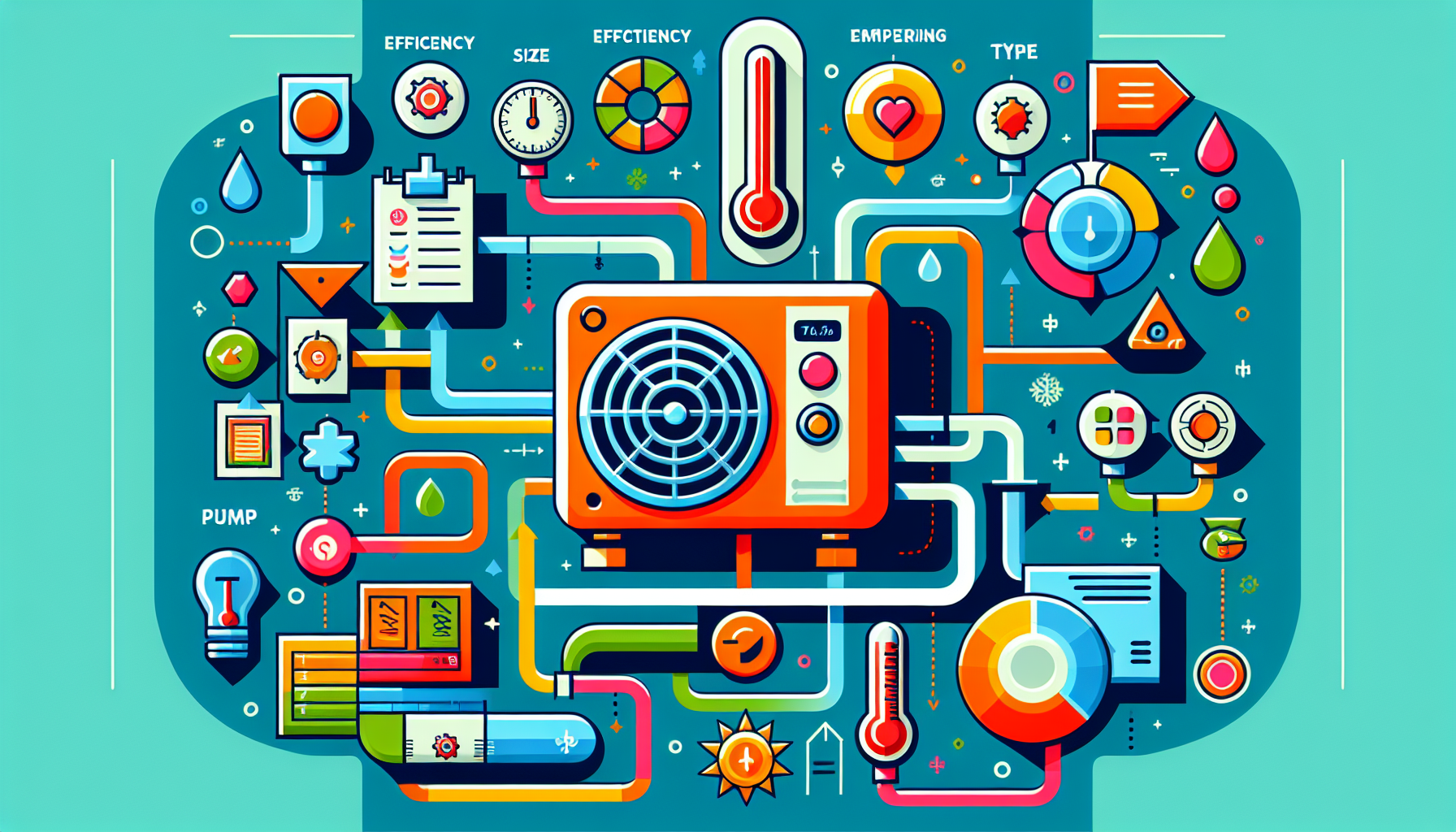 A diagram illustrating the factors to consider when choosing a heater pump for your home.