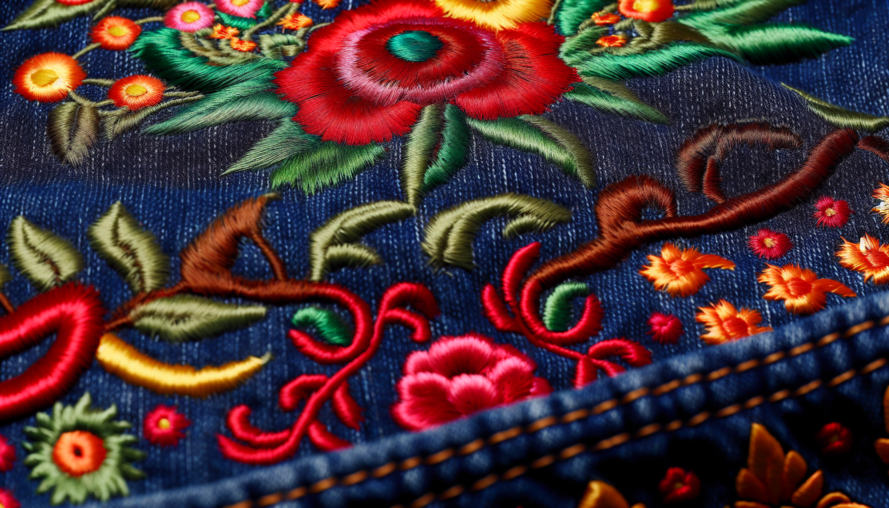 Embroidered floral pattern on a stylish denim jacket