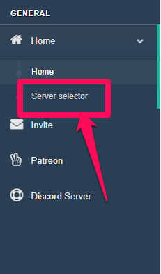 The server selection page on the logger bot's website