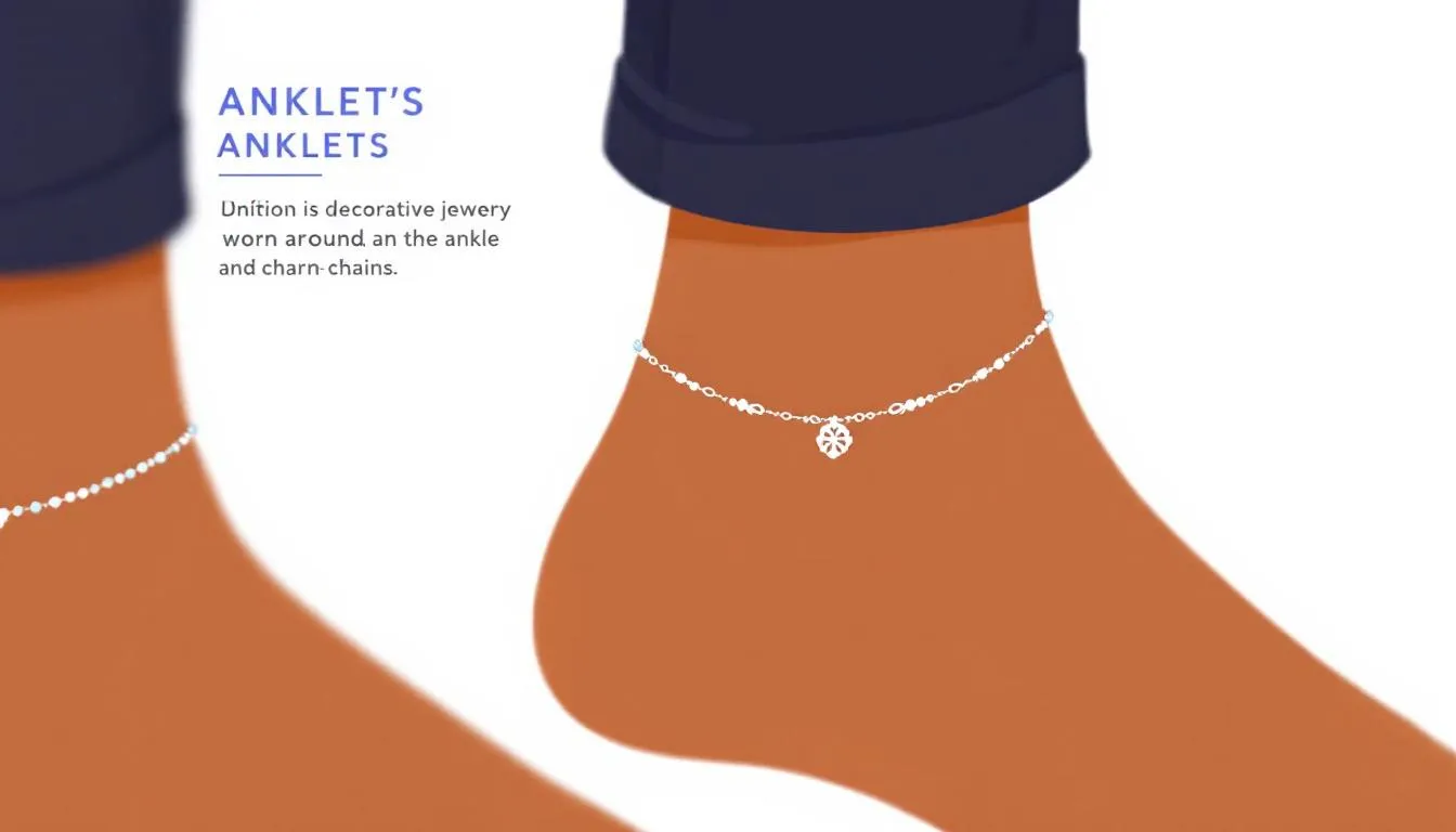 An image depicting a stunning collection of silver and gold anklets, showcasing various styles and designs, including a heart anklet and pearl details. The anklets are elegantly displayed, highlighting their charm and sparkle, perfect for elevating any outfit for special occasions or casual wear.