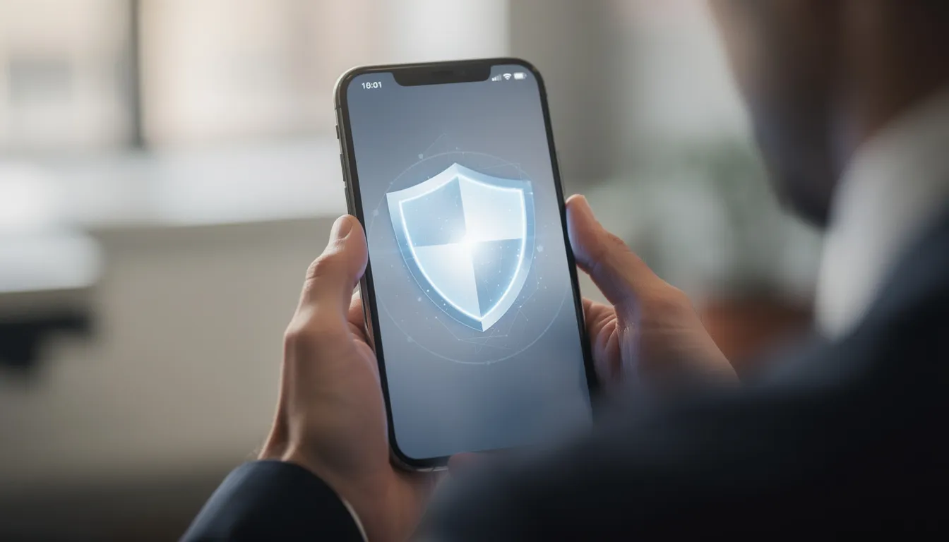 Smartphone showing security shield icon for secure email