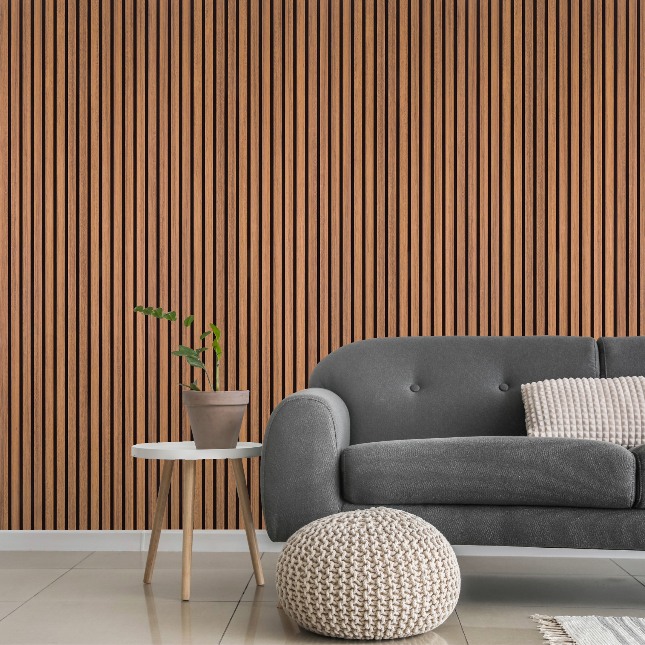 Acoustic wall panels on a wall, absorbing sound waves