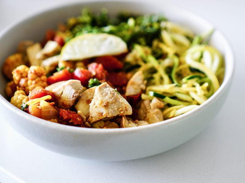 Satay Chicken with Zucchini noodles Salad Bowl 