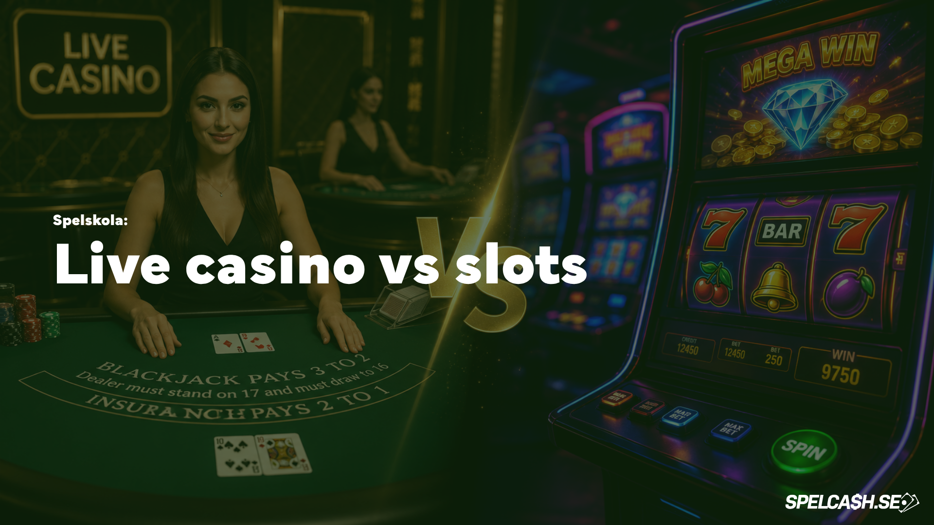 Live casino vs slots jämförelse med blackjackbord och spelautomat på online casino