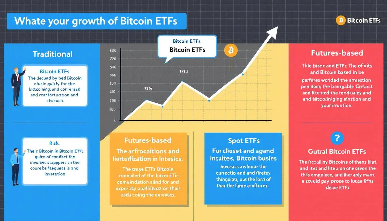 The image illustrates the diverse landscape of Bitcoin ETFs, showcasing how both institutional and retail investors can navigate the cryptocurrency market. It highlights various Bitcoin ETFs, including spot Bitcoin ETFs and those linked to CME Bitcoin futures, emphasizing their role in providing regulated access to digital assets and catering to different investment goals.
