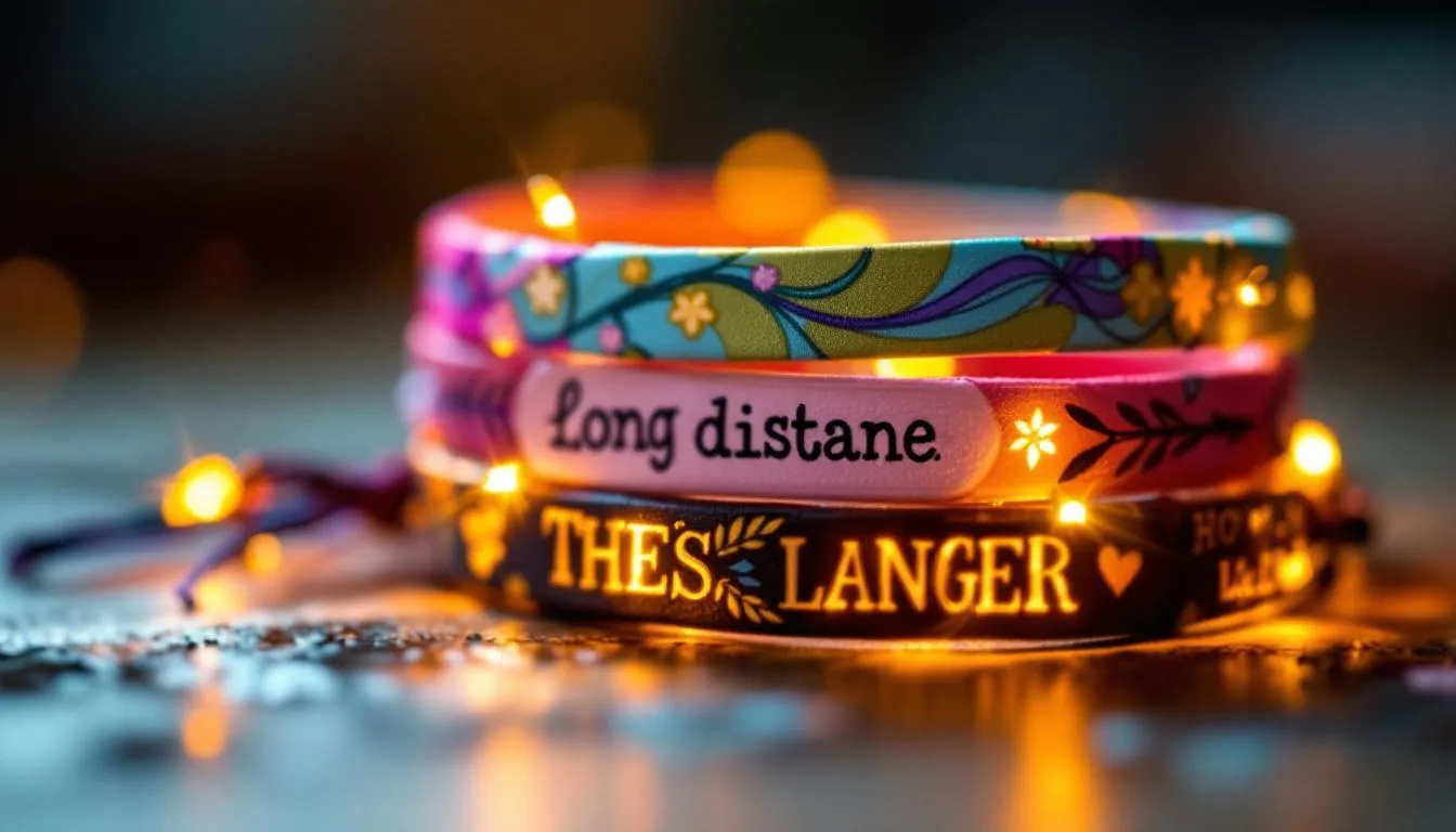 Personalized long distance friendship bracelets showcasing unique designs.