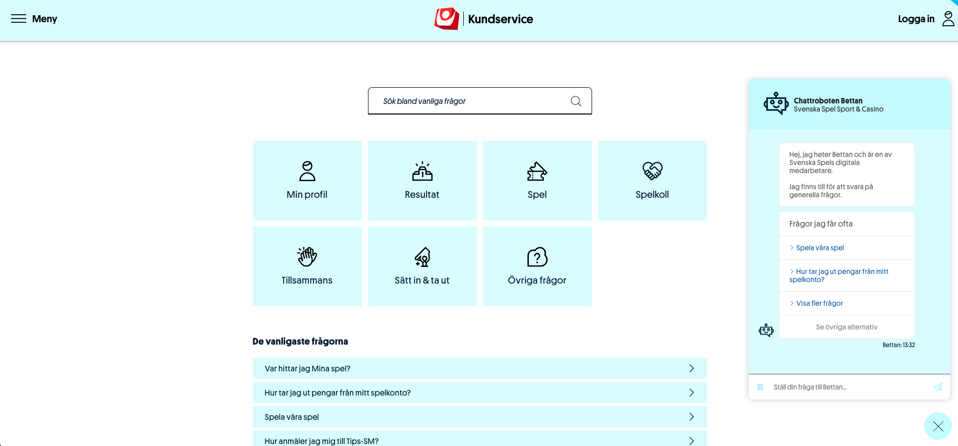 Kundservice hos Svenska Spel Sport & Casino med hjälp kring spel, insättningar och uttag samt vanliga frågor