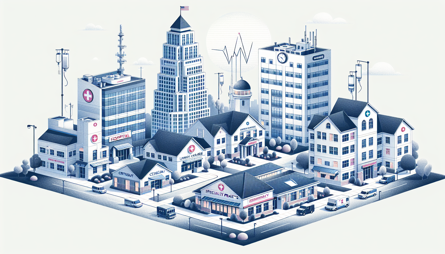 Illustration of different types of medical facilities