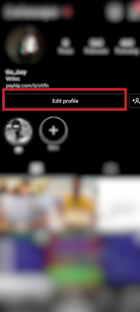 Edit profile option on Instagram after logging in with Facebook credentials
