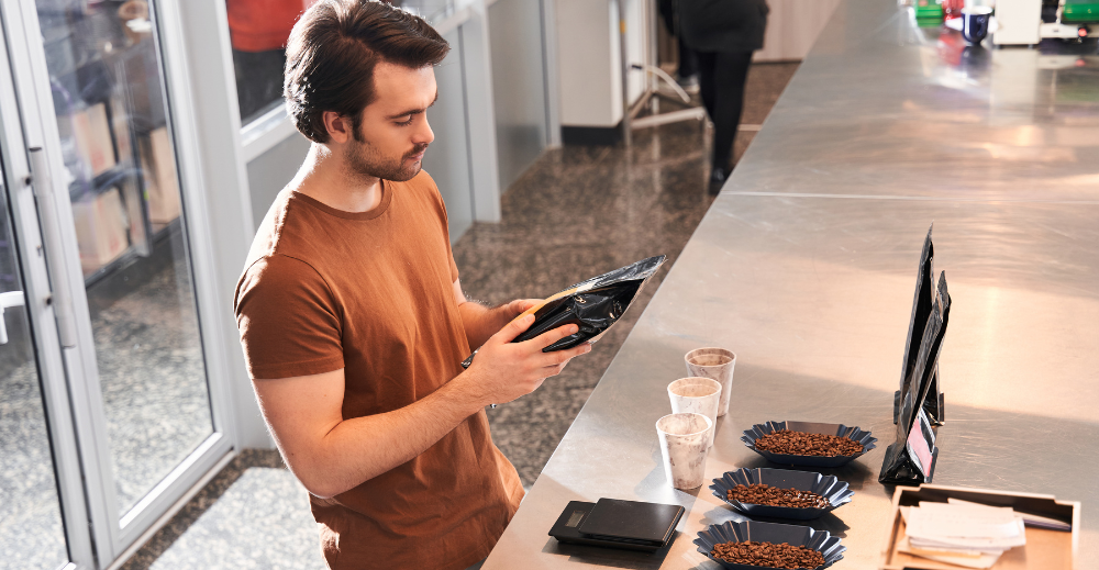 Man preparing to the coffee tasting