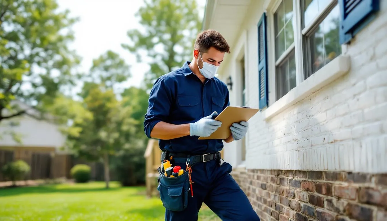 A professional pest control technician is inspecting an Atlanta home for potential rodent entry points, focusing on areas like crawl spaces and electrical wires. This thorough inspection is part of rodent removal services aimed at preventing infestations and minimizing health risks associated with nuisance wildlife.