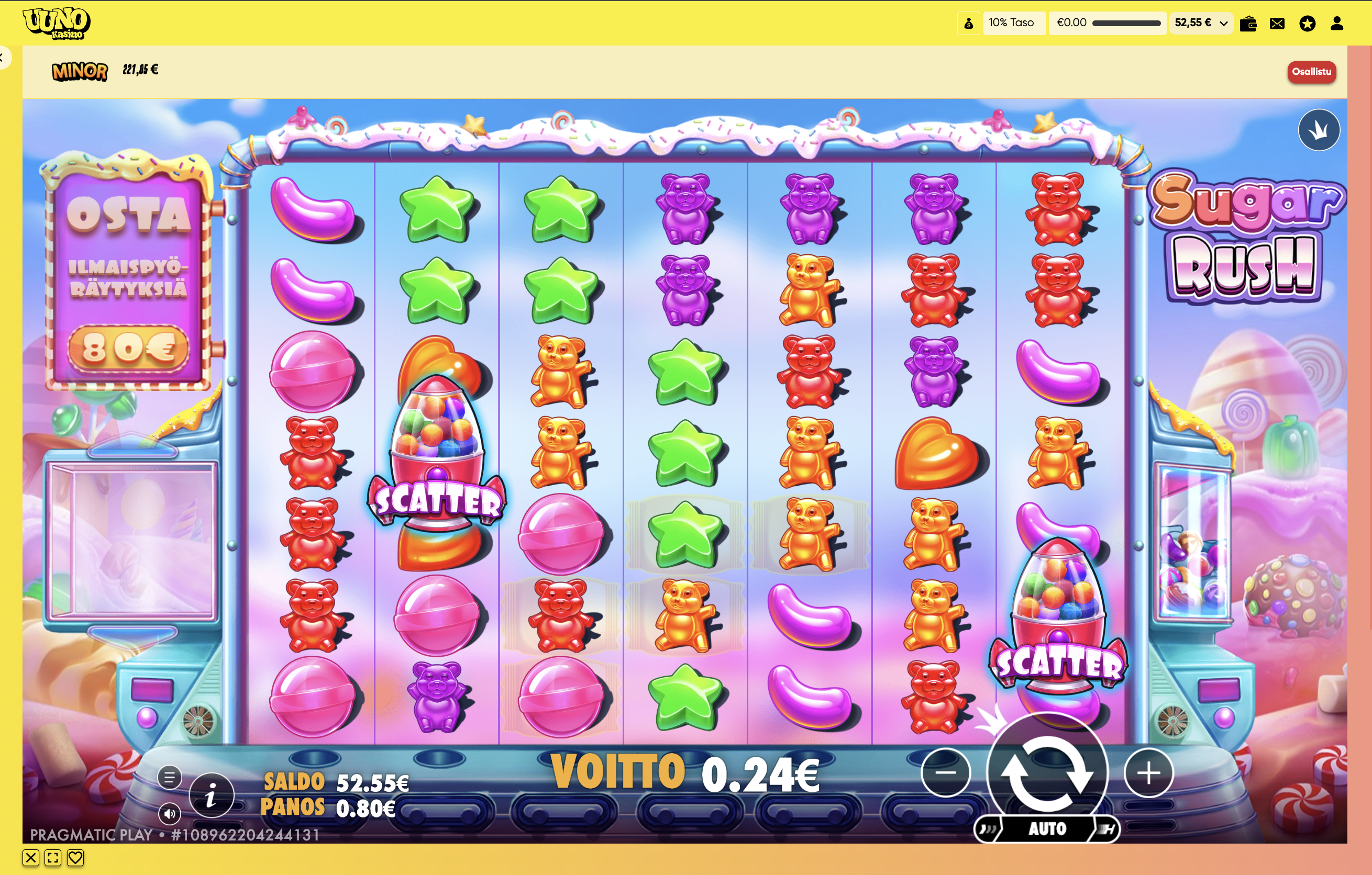 Sugar Rush -kolikkopelin pelaaminen Uuno casino -sivustolla
