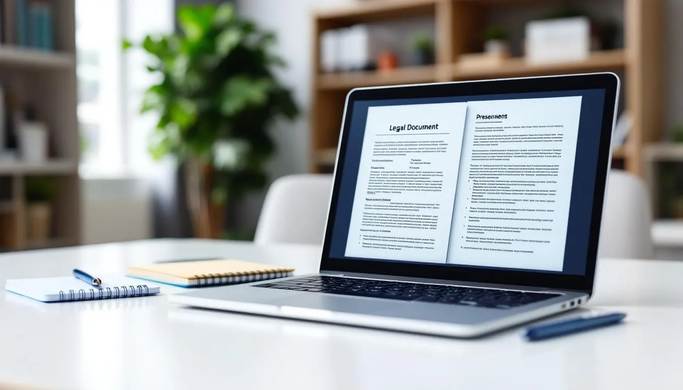 En la imagen se observa un escritorio profesional con documentos legales organizados y una computadora portátil, reflejando un ambiente de trabajo dedicado a la constitución de una LLC y la gestión de impuestos en Estados Unidos. Esta escena sugiere un enfoque en el crecimiento de negocios y la protección de activos personales.