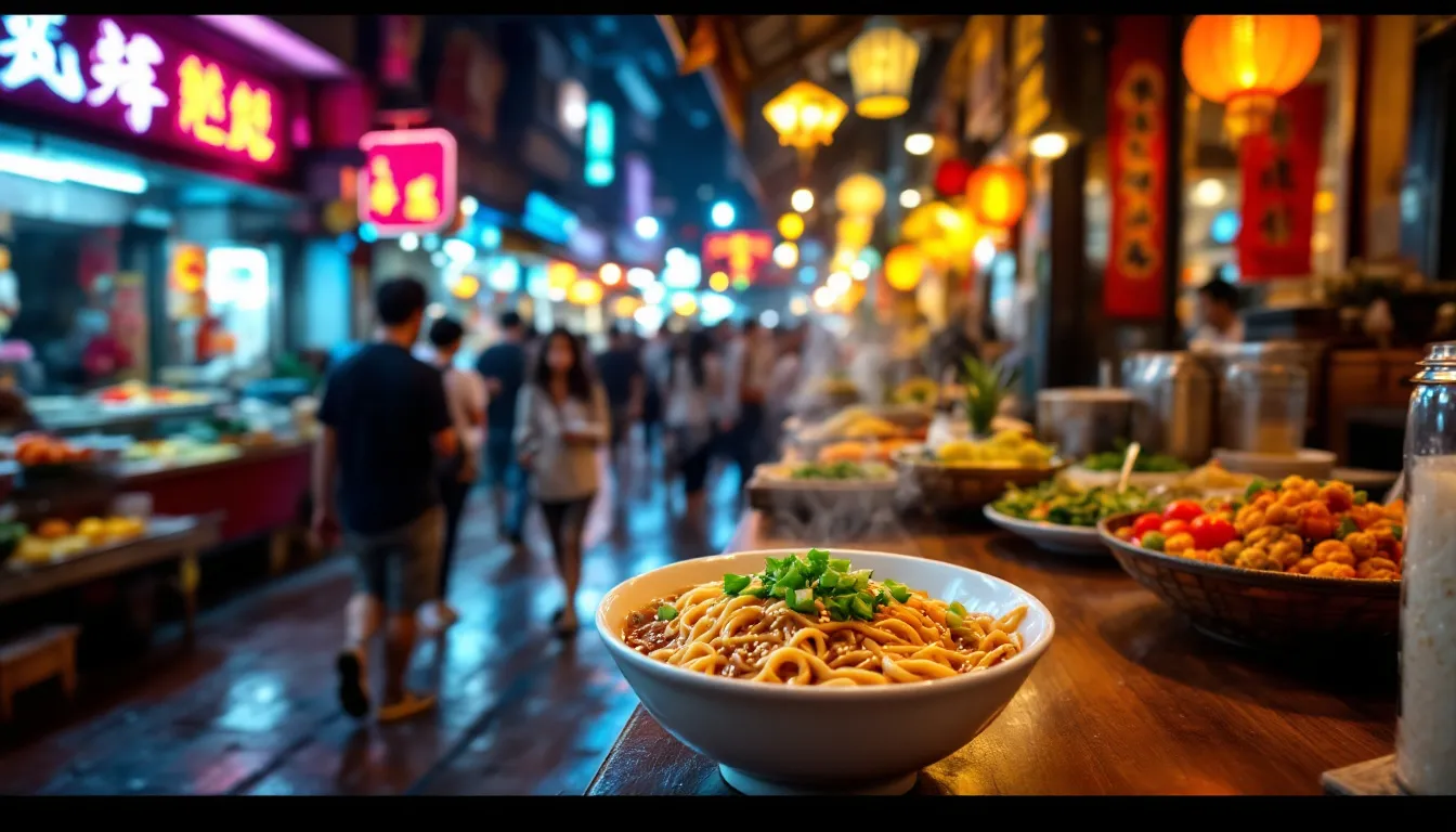 Eine ansprechende Auswahl an gebratenen Nudeln in einem chinesischen Restaurant.