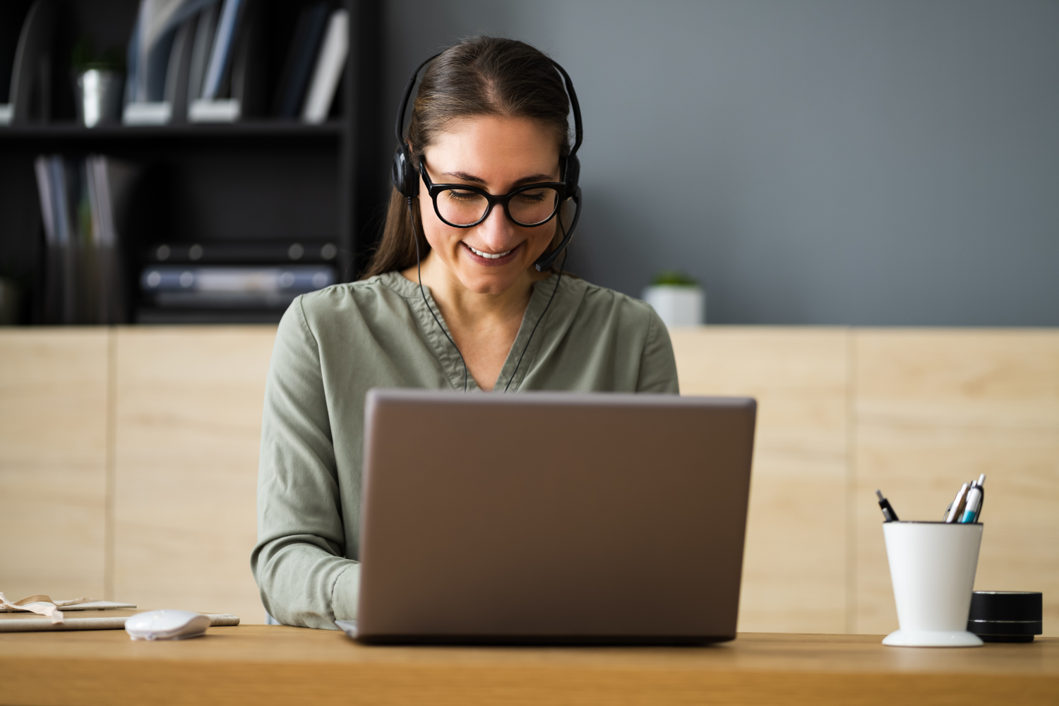 A hiring manager working on her laptop.