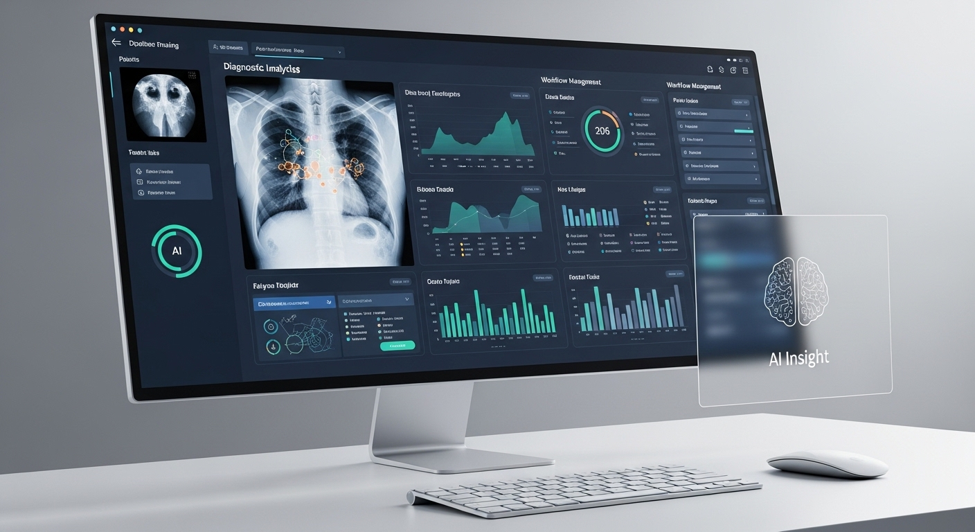 AI-powered healthcare analytics running within a virtual desktop environment assisting diagnostics and workflows.