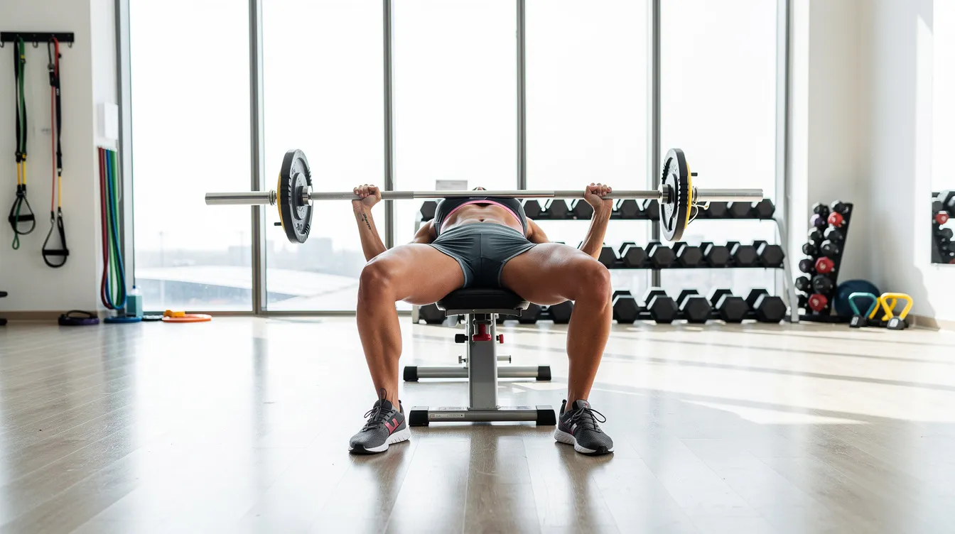 In a bright fitness studio, a person is exercising their glutes, focusing on building muscle tone and enhancing their sculpted appearance. This workout emphasizes non-surgical options for buttock enhancement, promoting collagen production and overall aesthetic goals.