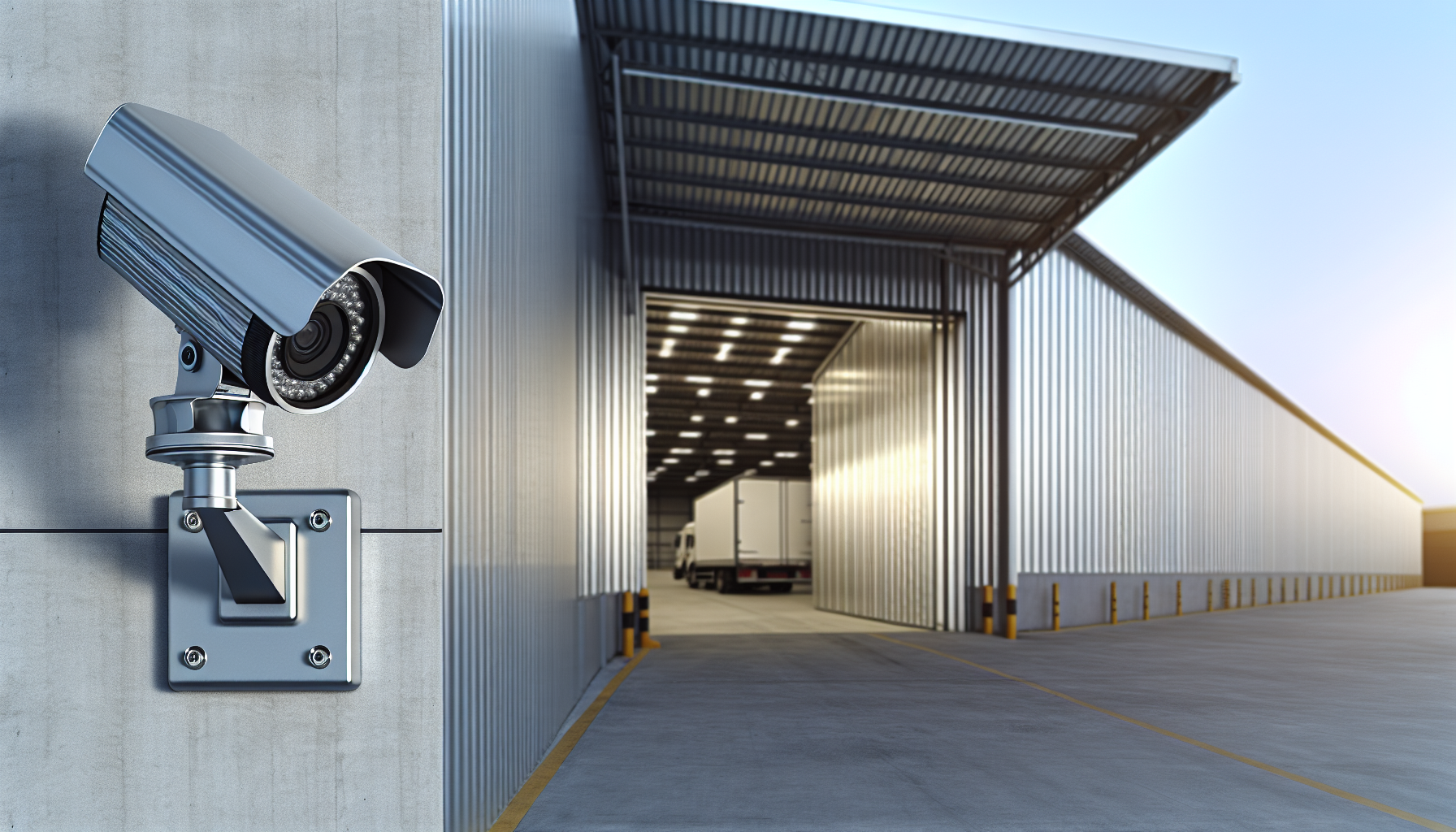 Security camera monitoring warehouse entrance