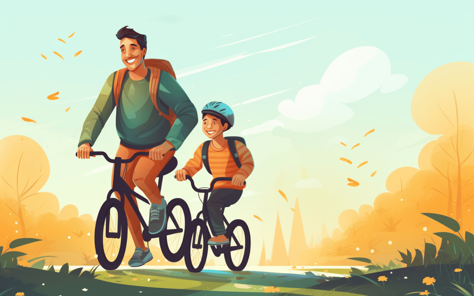 Responsible Parenting and Physical Health - parent is guiding the child in cycling