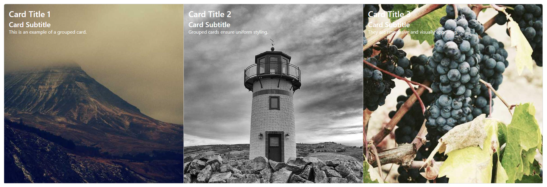 Bootstrap card component: Creating a group with three cards