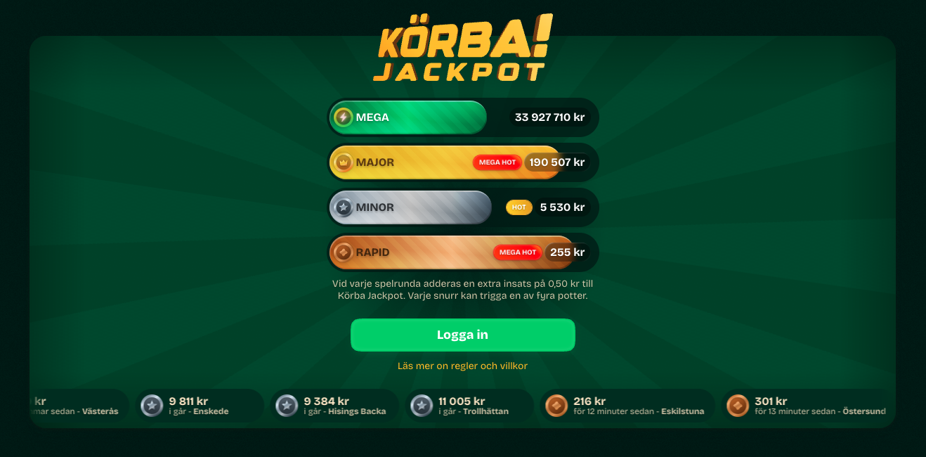 Körba Jackpots fyra nivåer: Mega, Major, Minor och Rapid.