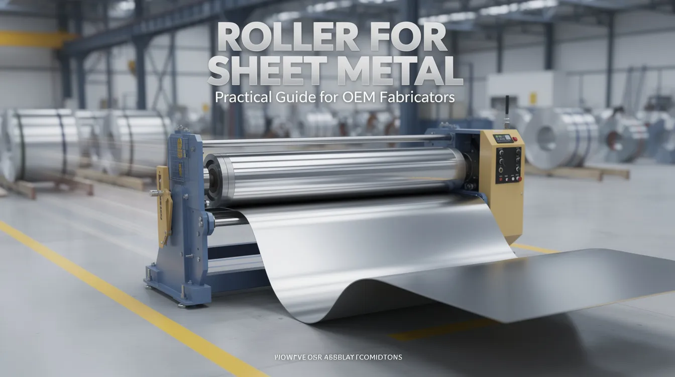 The image depicts a slip roll machine designed for sheet metal fabrication, featuring three rollers that allow users to create cylindrical shapes from various materials like steel, aluminum, and brass. This machine is equipped to handle thicker materials and offers options for bending and shaping workpieces with ease, making it a valuable tool in the manufacturing industry.