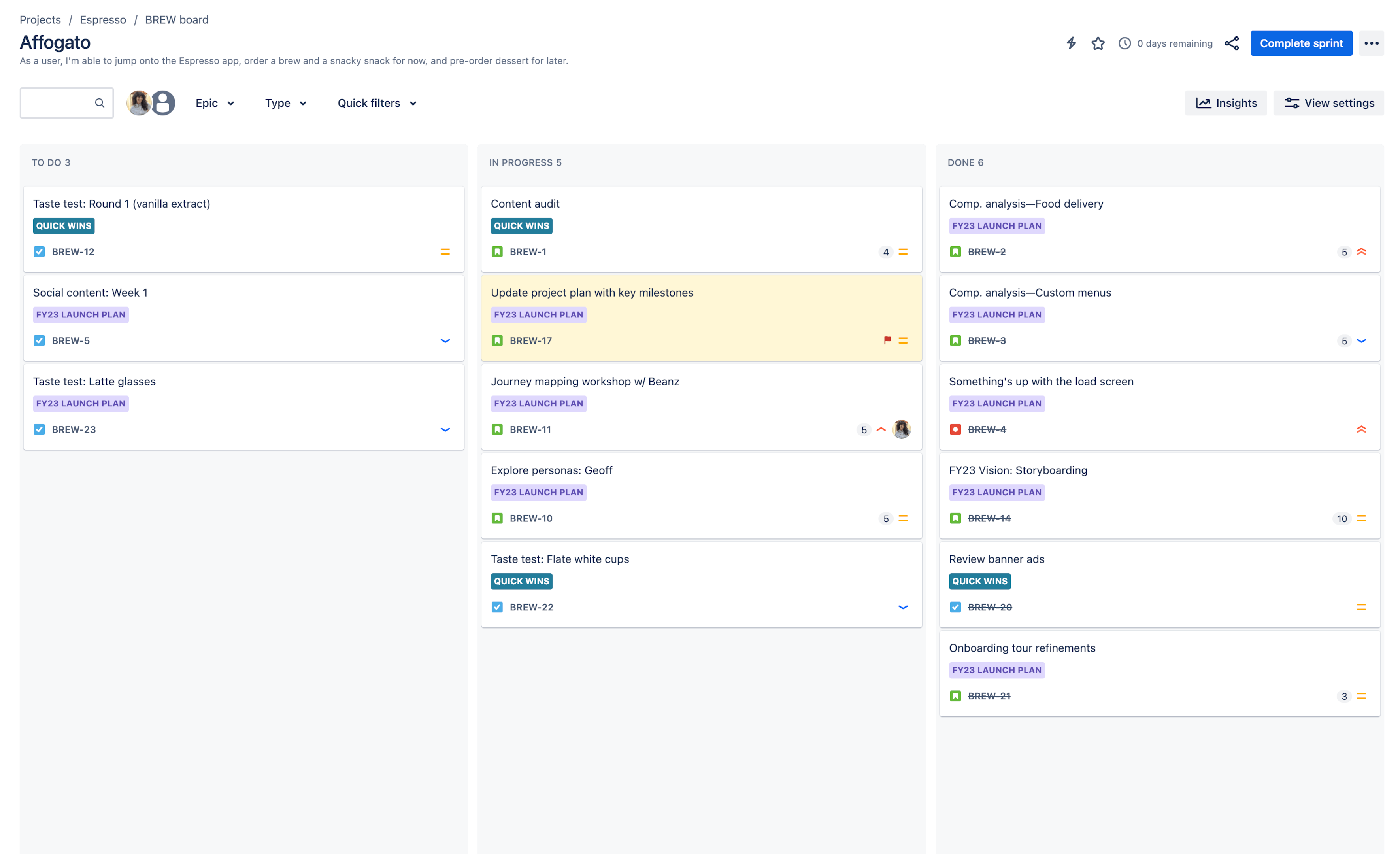 A screenshot of a Jira board.