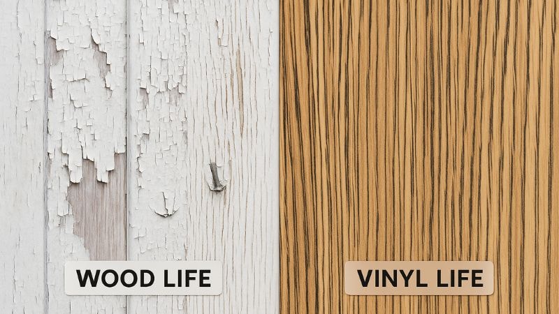 Comparison between the state of wood vs vinyl wrap after some time