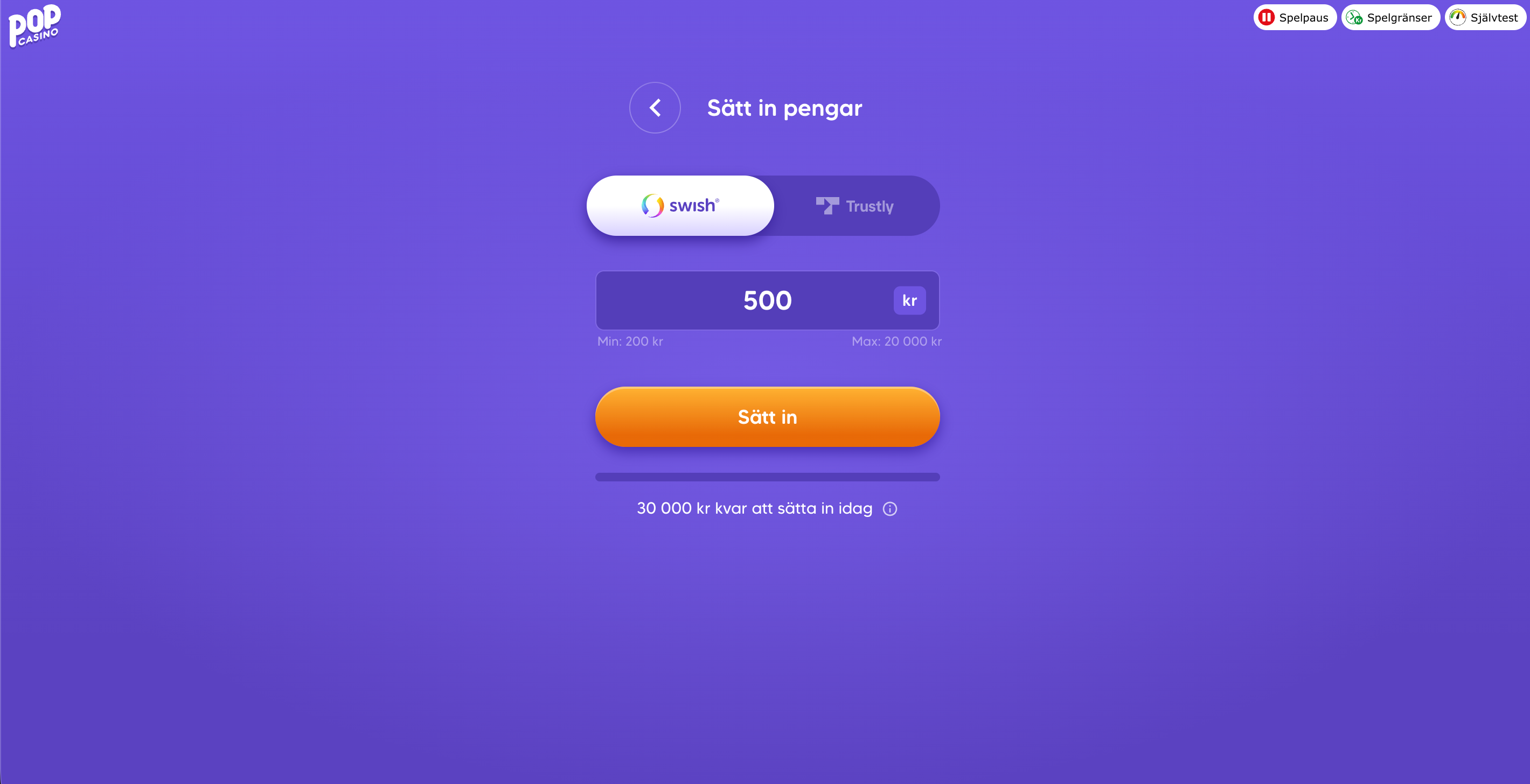 Insättning hos casinot