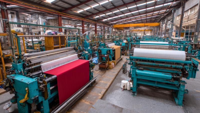 A factory full of machines that are used to make cupro fabric.