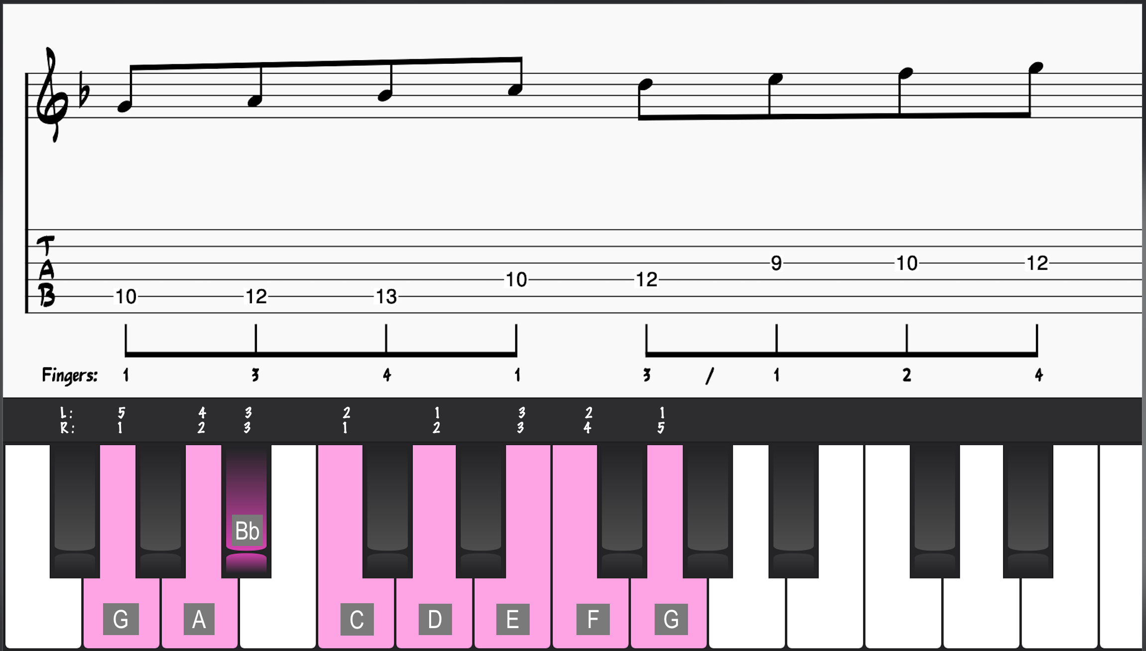 G Dorian Mode with Piano and Guitar Fingerings