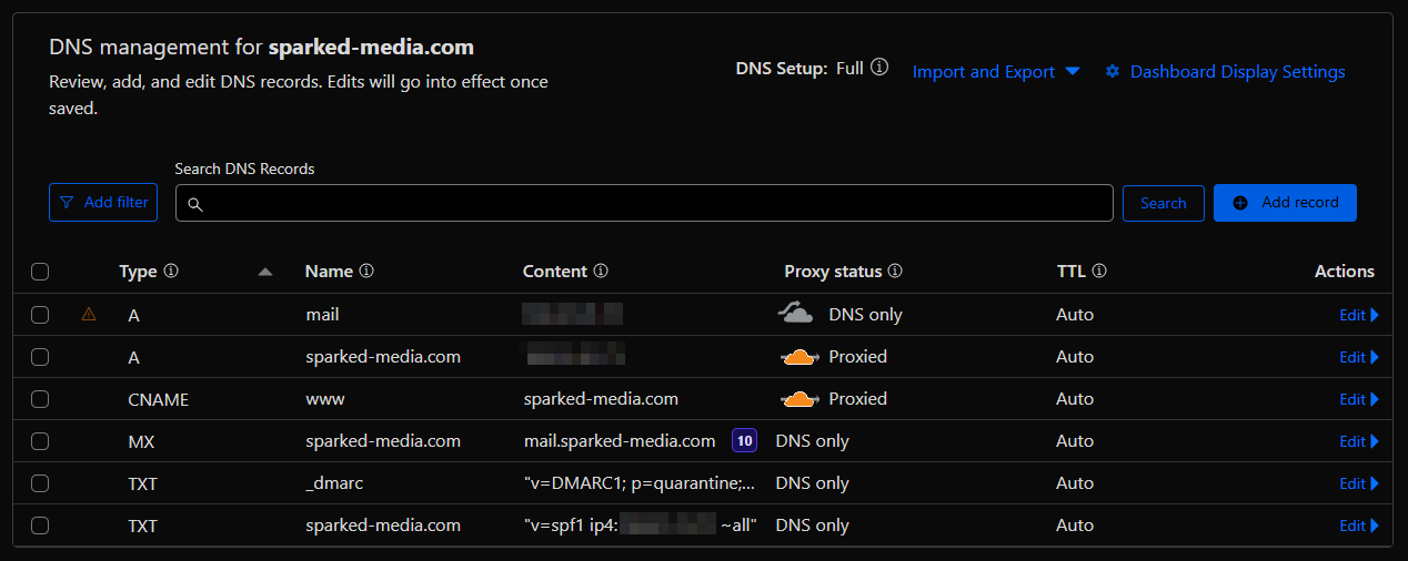 For this guide, the domain we will be using is "sparked-media.com".