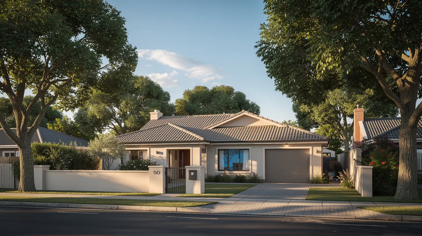 The image depicts a charming suburban home in Cape Town, surrounded by tall, mature trees that provide a lush green backdrop. This serene setting highlights the peaceful residential atmosphere, perfect for families seeking professional services like DSTV installation in Bergvliet.
