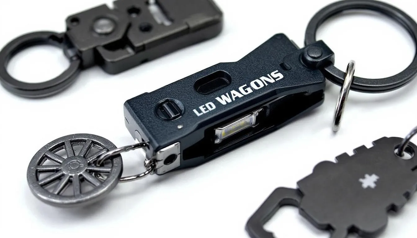 Wielofunkcyjny brelok z latarką LED, otwieraczem i żetonem do wózka, wykonany z trwałego materiału, idealnie sprawdzi się jako praktyczny gadżet reklamowy z logo twojej firmy. Jego uniwersalność i funkcjonalność czynią go doskonałym upominkiem promocyjnym.