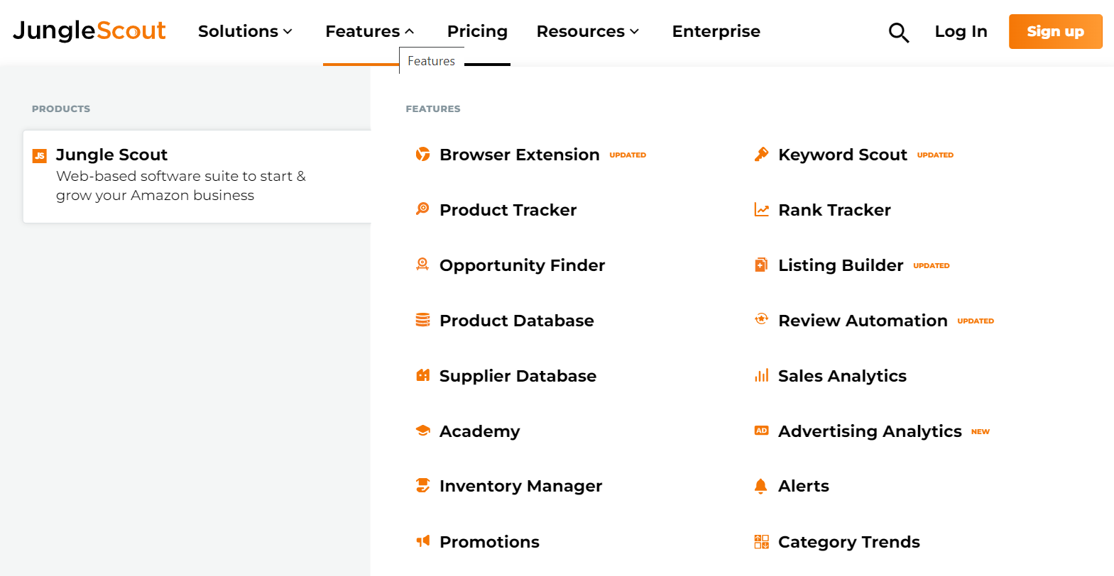 Jungel Scout features for product research and keyword research to help find profitable products