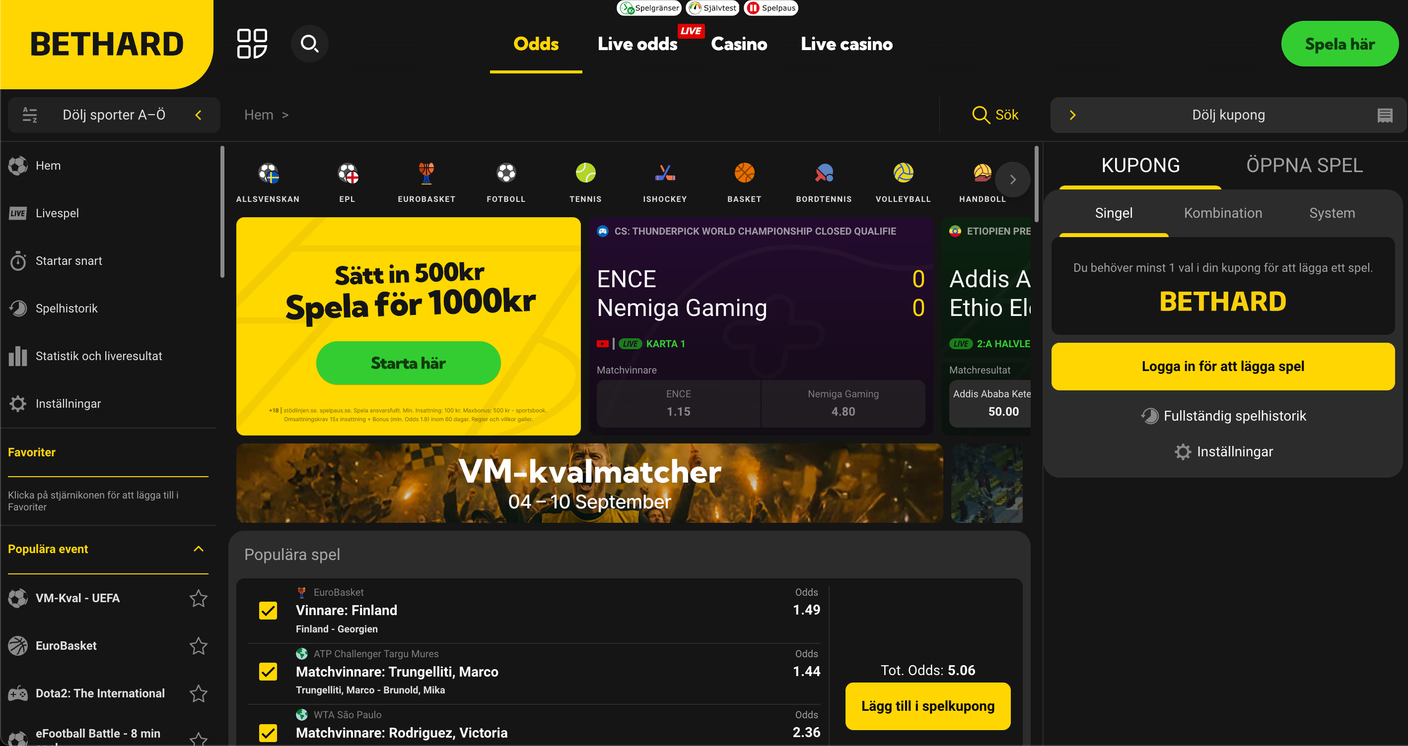 Höga odds hos bethard odds