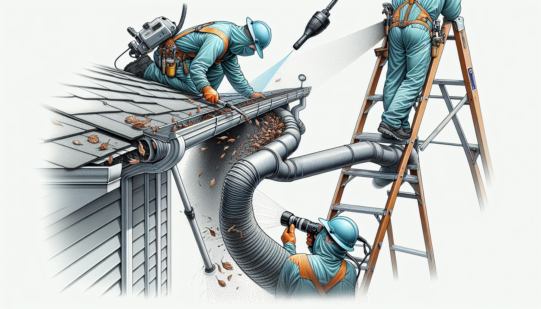 Illustration of professional gutter cleaning services in action