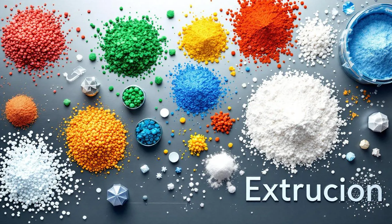 Various types of raw plastic materials used in the extrusion process.