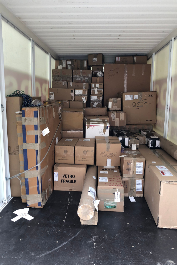 boxes in a shipping container