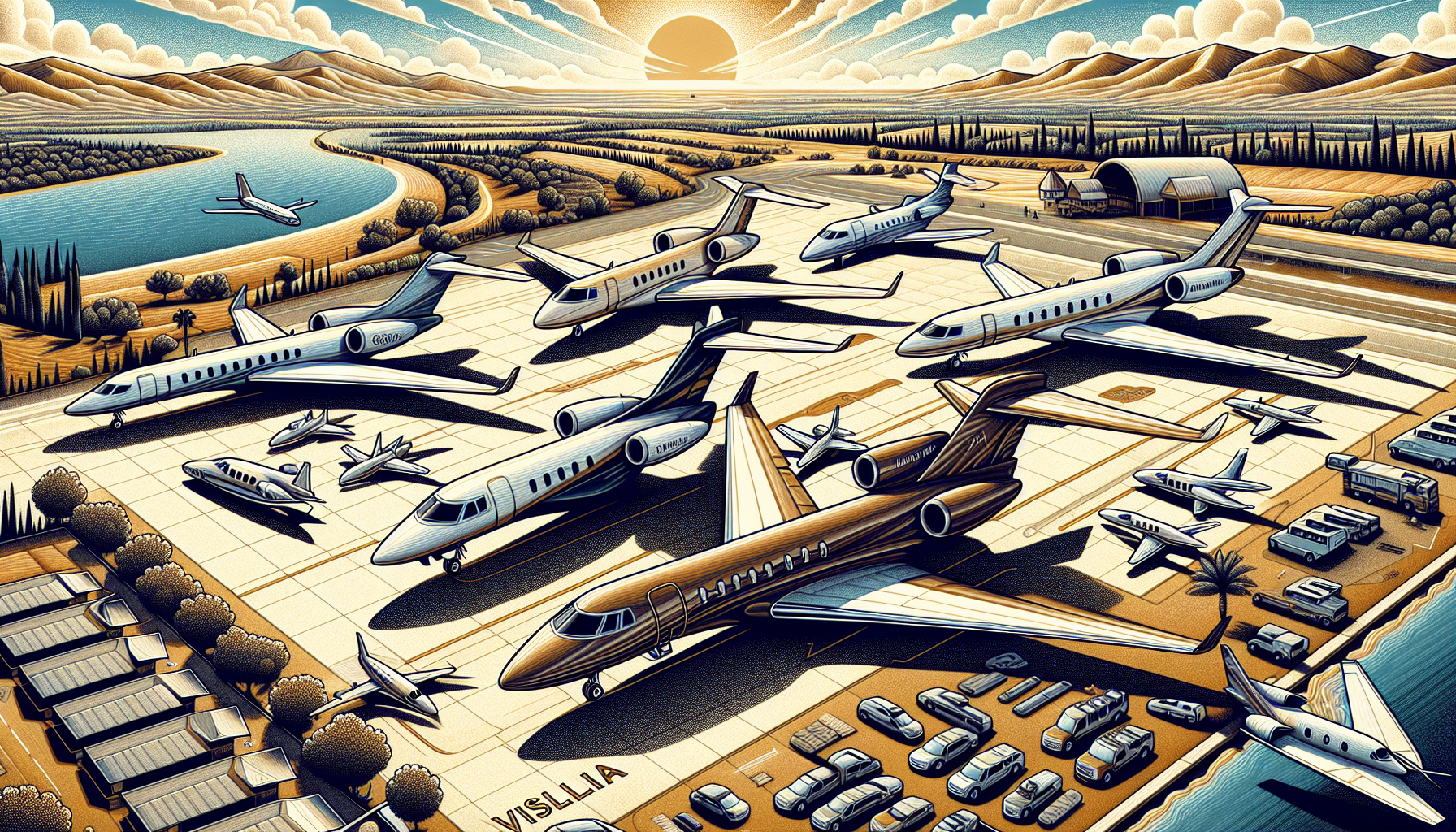 Illustration of a selection of private jet aircraft for charter