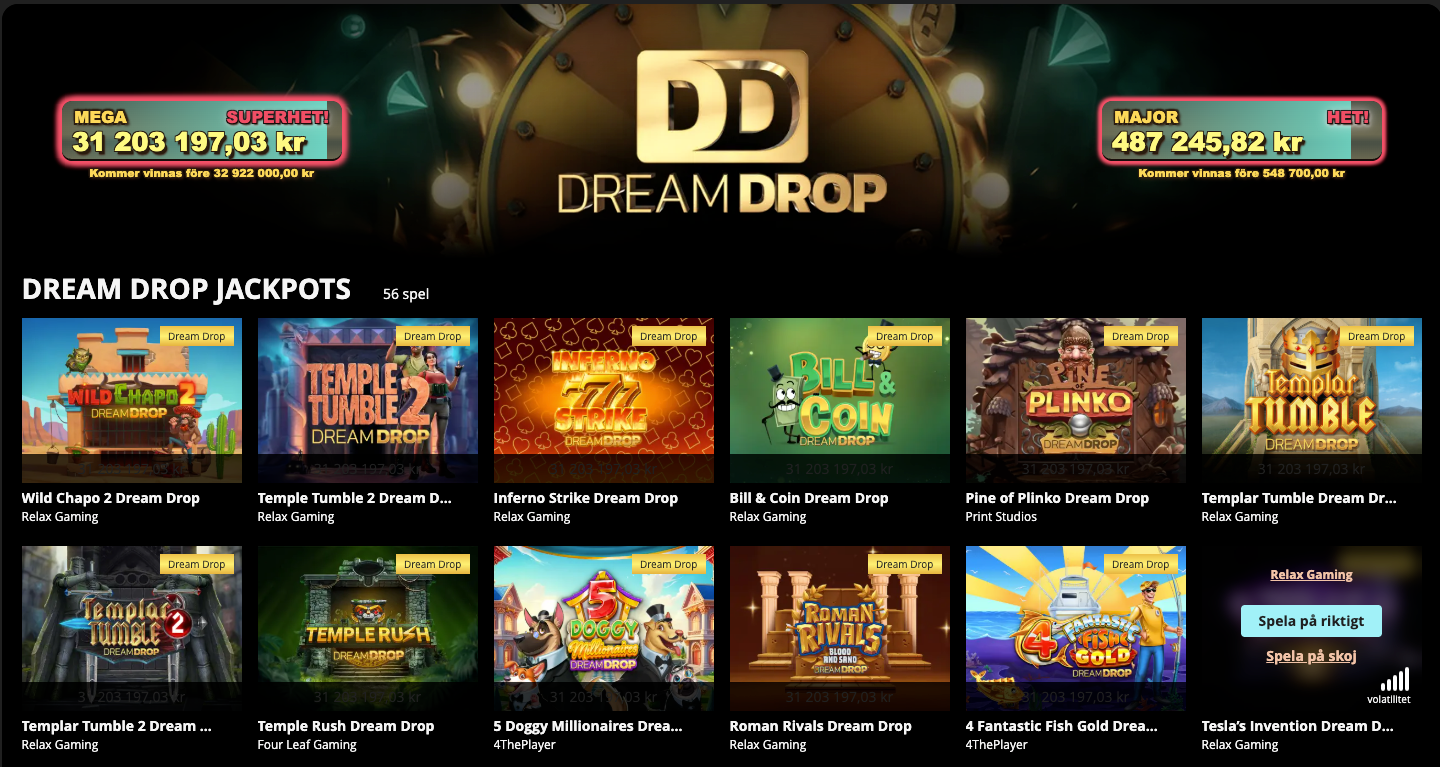 Storspelare dream drop jackpot - Spela ansvarsfullt