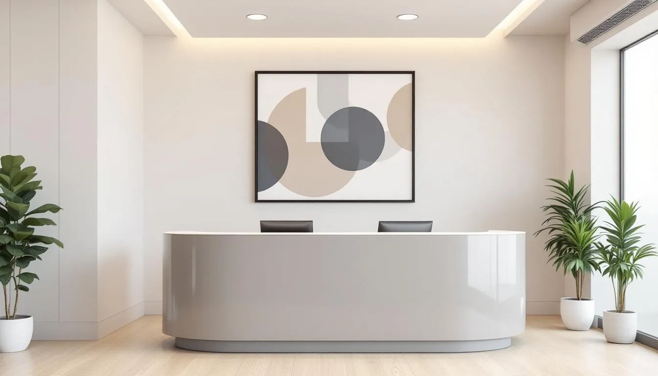 La imagen muestra una moderna clínica psicológica con una sala de recepción profesional, decorada con colores suaves y muebles cómodos, creando un ambiente acogedor para los pacientes que buscan apoyo en su salud mental. En este espacio, psicólogos clínicos están disponibles para ayudar a las personas con trastornos mentales y problemas emocionales.